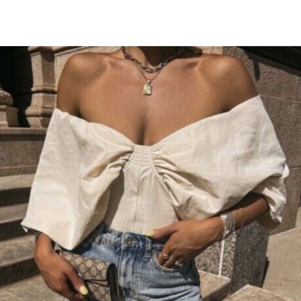 ZARA Multiposition Voluminous Balloon Sleeve Corset Effect Bustier Bodysuit